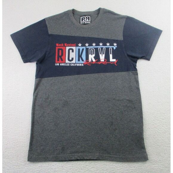 Rock Revival Other - Rock‎ Revival T Shirt Mens Medium Gray Blue Short Sleeve Los Angeles CA USA Logo